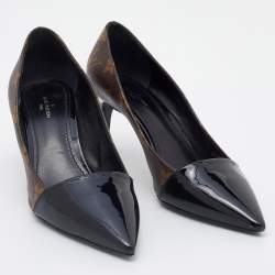 Louis Vuitton Black Monogram Canvas and Patent Leather Pointed Toe Pumps Size 38