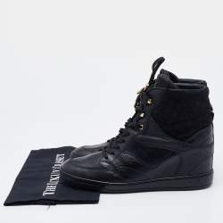 Louis Vuitton Black Monogram Embossed Suede and Leather Cliff Wedge Sneakers Size 41