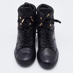 Louis Vuitton Black Monogram Embossed Suede and Leather Cliff Wedge Sneakers Size 41