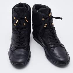 Louis Vuitton Black Monogram Embossed Suede and Leather Cliff Wedge Sneakers Size 41