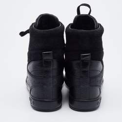 Louis Vuitton Black Monogram Embossed Suede and Leather Cliff Wedge Sneakers Size 41