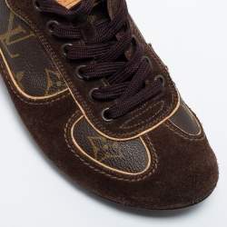 Pre Owned Louis Vuitton Brown Suede and Monogram Coated Canvas Energie Sneakers Size 35