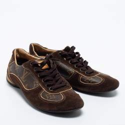 Pre Owned Louis Vuitton Brown Suede and Monogram Coated Canvas Energie Sneakers Size 35