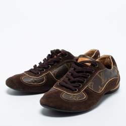Pre Owned Louis Vuitton Brown Suede and Monogram Coated Canvas Energie Sneakers Size 35