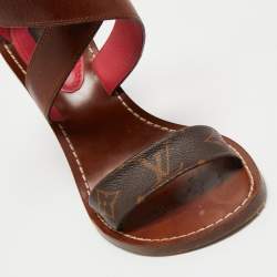 Pre Owned Louis Vuitton Brown Canvas, Leather Ocean Drive  Sandals Size 37.5