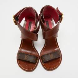 Pre Owned Louis Vuitton Brown Canvas, Leather Ocean Drive  Sandals Size 37.5