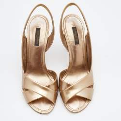 Pre Owned Louis Vuitton Metallic Bronze Leather Criss Cross Slingback Sandals Size 38.5