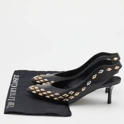 Pre Owned Louis Vuitton Black Leather Embellished Slingback Pumps Size 39