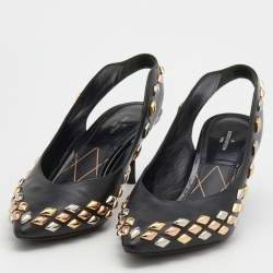 Pre Owned Louis Vuitton Black Leather Embellished Slingback Pumps Size 39