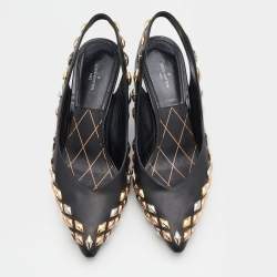 Pre Owned Louis Vuitton Black Leather Embellished Slingback Pumps Size 39