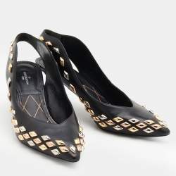 Pre Owned Louis Vuitton Black Leather Embellished Slingback Pumps Size 39