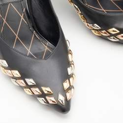 Pre Owned Louis Vuitton Black Leather Embellished Slingback Pumps Size 39