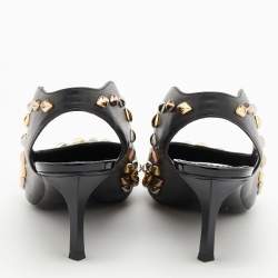 Pre Owned Louis Vuitton Black Leather Embellished Slingback Pumps Size 39