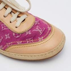 Pre Owned Louis Vuitton Pink/Beige Monogram Mini Lin Canvas and Leather Low Top Sneakers Size 38