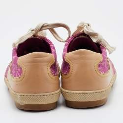 Pre Owned Louis Vuitton Pink/Beige Monogram Mini Lin Canvas and Leather Low Top Sneakers Size 38