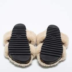 Pre Owned Louis Vuitton Beige Shearling Fur Flat Slides Size 39