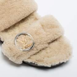 Pre Owned Louis Vuitton Beige Shearling Fur Flat Slides Size 39