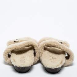 Pre Owned Louis Vuitton Beige Shearling Fur Flat Slides Size 39
