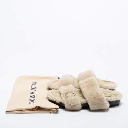 Pre Owned Louis Vuitton Beige Shearling Fur Flat Slides Size 39
