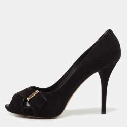Pre Owned Louis Vuitton Black Suede Criss Cross Peep Toe Pumps Size 41