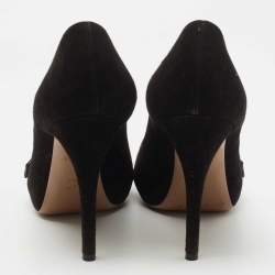 Pre Owned Louis Vuitton Black Suede Criss Cross Peep Toe Pumps Size 41