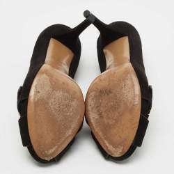 Pre Owned Louis Vuitton Black Suede Criss Cross Peep Toe Pumps Size 41