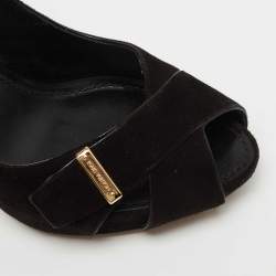 Pre Owned Louis Vuitton Black Suede Criss Cross Peep Toe Pumps Size 41