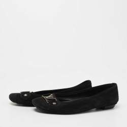 Pre Owned Louis Vuitton Black Suede Oxford Ballet Flats Size 38