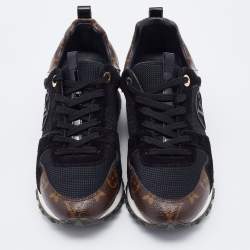 Pre Owned Louis Vuitton Black/Brown Mesh, Suede and Monogram Canvas Run Away Sneakers Size 36
