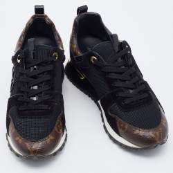 Pre Owned Louis Vuitton Black/Brown Mesh, Suede and Monogram Canvas Run Away Sneakers Size 36