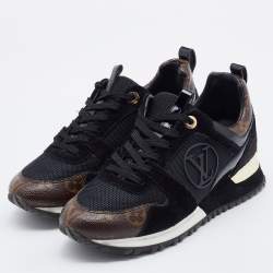 Pre Owned Louis Vuitton Black/Brown Mesh, Suede and Monogram Canvas Run Away Sneakers Size 36