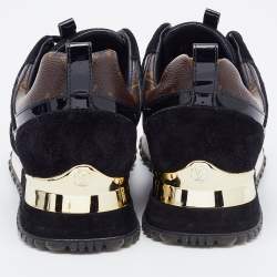 Pre Owned Louis Vuitton Black/Brown Mesh, Suede and Monogram Canvas Run Away Sneakers Size 36