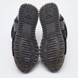 Pre Owned Louis Vuitton Black/Brown Mesh, Suede and Monogram Canvas Run Away Sneakers Size 36
