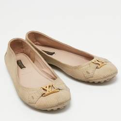 Pre Owned Louis Vuitton Beige Nubuck Leather Oxford Ballet Flats Size 38