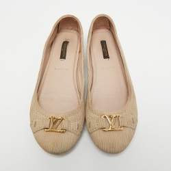 Pre Owned Louis Vuitton Beige Nubuck Leather Oxford Ballet Flats Size 38