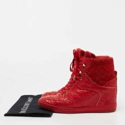 Louis Vuitton Red Monogram Suede And Python High Top Sneakers Size 38.5