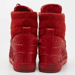 Louis Vuitton Red Monogram Suede And Python High Top Sneakers Size 38.5