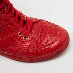 Louis Vuitton Red Monogram Suede And Python High Top Sneakers Size 38.5
