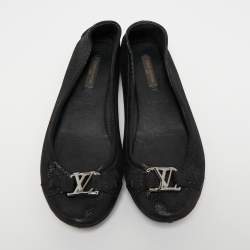 Pre Owned Louis Vuitton Black Glitter Suede Oxford Ballet Flats Size 35.5