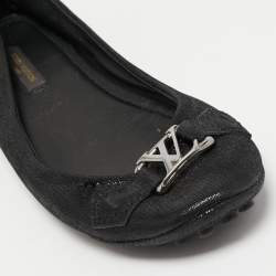 Pre Owned Louis Vuitton Black Glitter Suede Oxford Ballet Flats Size 35.5