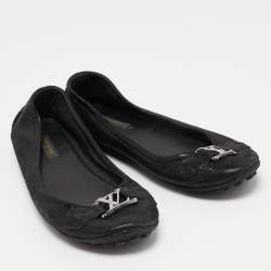 Pre Owned Louis Vuitton Black Glitter Suede Oxford Ballet Flats Size 35.5