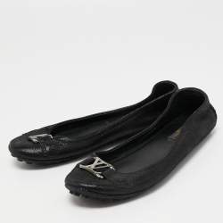 Pre Owned Louis Vuitton Black Glitter Suede Oxford Ballet Flats Size 35.5