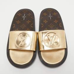 مملوكة مسبقًا Louis Vuitton Gold Leather Sunbath Flat Slides Size 38