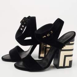 Louis Vuitton Black Velvet Ankle Wrap Sandals Size 36