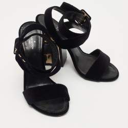 Louis Vuitton Black Velvet Ankle Wrap Sandals Size 36