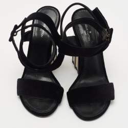 Louis Vuitton Black Velvet Ankle Wrap Sandals Size 36