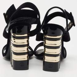 Louis Vuitton Black Velvet Ankle Wrap Sandals Size 36
