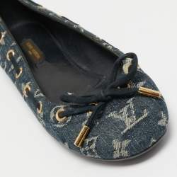 Pre Owned Louis Vuitton Blue Denim Monogram Ballet Flats Size 37