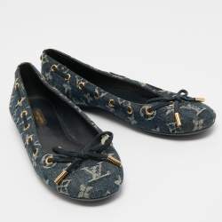 Pre Owned Louis Vuitton Blue Denim Monogram Ballet Flats Size 37