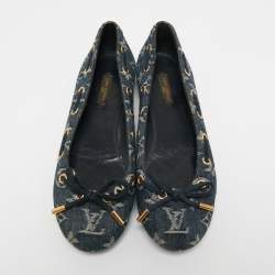 Pre Owned Louis Vuitton Blue Denim Monogram Ballet Flats Size 37